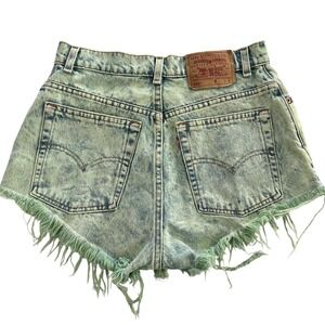 Vntg 90's Levis 550 Womens 28 Green Acid Wash Distressed Denim Shorts High Rise